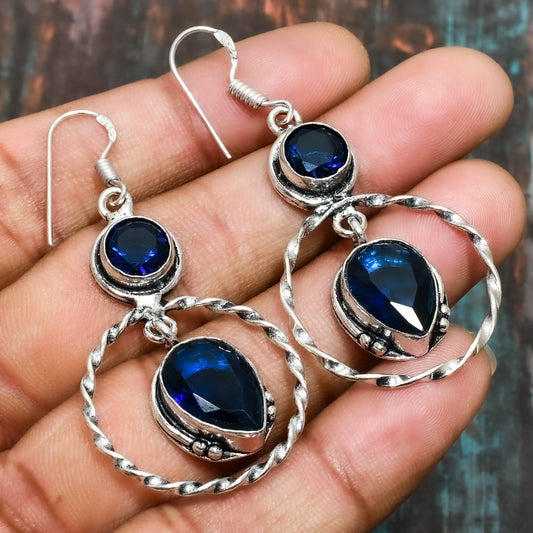 Serenity Twist – Blue Gemstone Silver Earrings