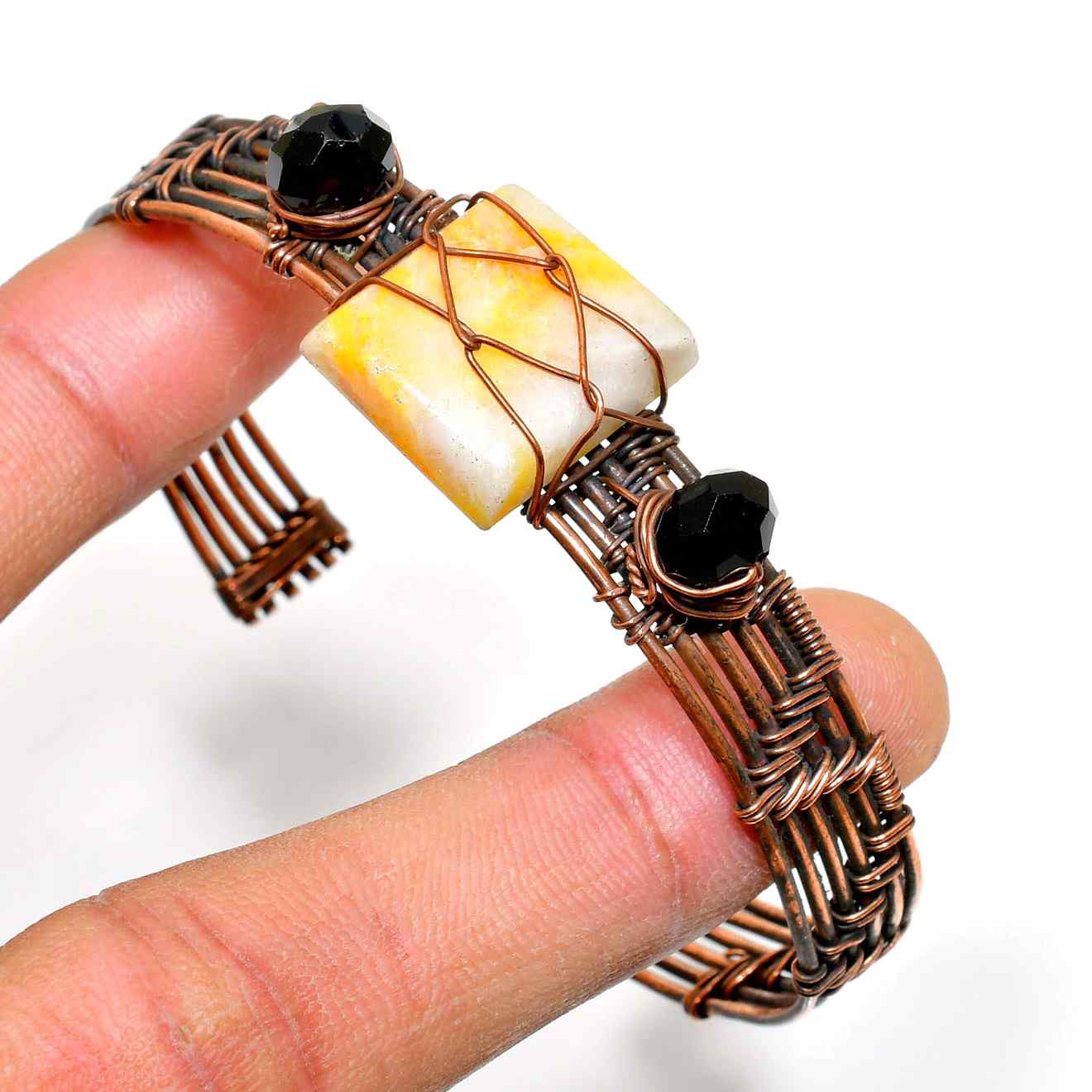 Solara’s Embrace – Yellow Stone & Copper Bracelet