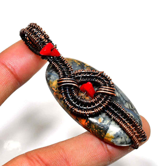 Earthen Echo – Copper-Wrapped Stone Pendant