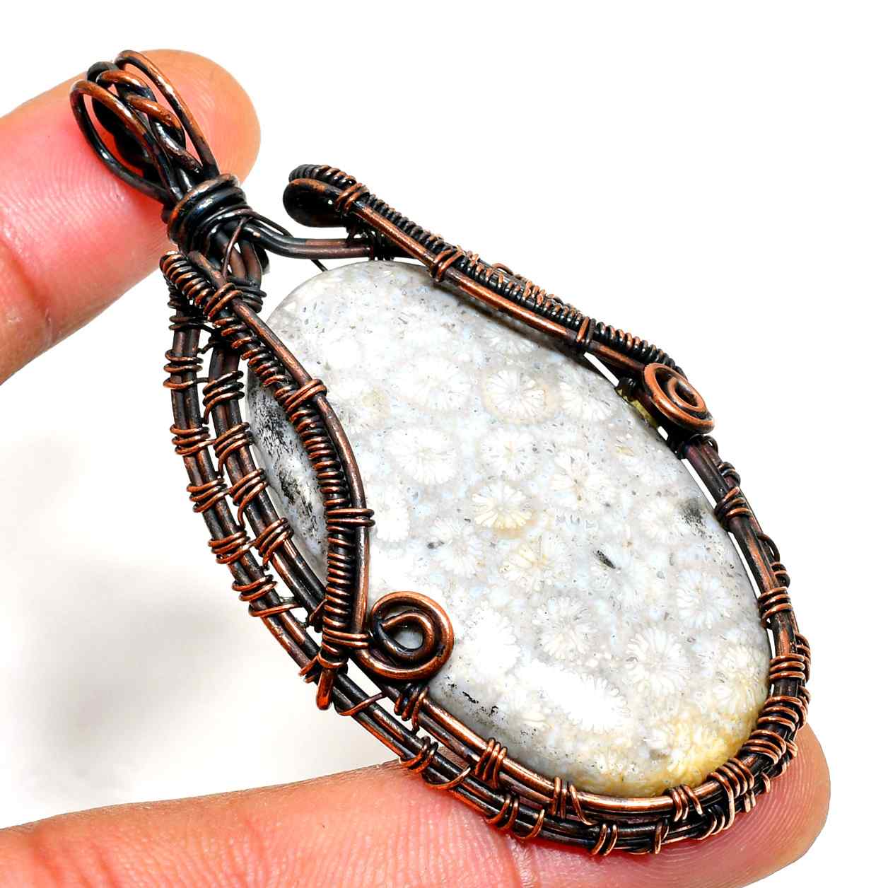 Gaia’s Embrace – Oxidized Copper Earthstone Pendant