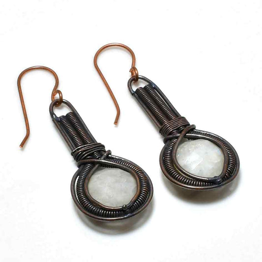 Moonlit Embrace – Oxidized Copper & Moonstone Earrings