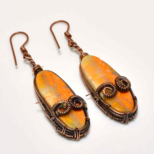 Opal Whisper – Orange Opal & Copper Wire Earrings