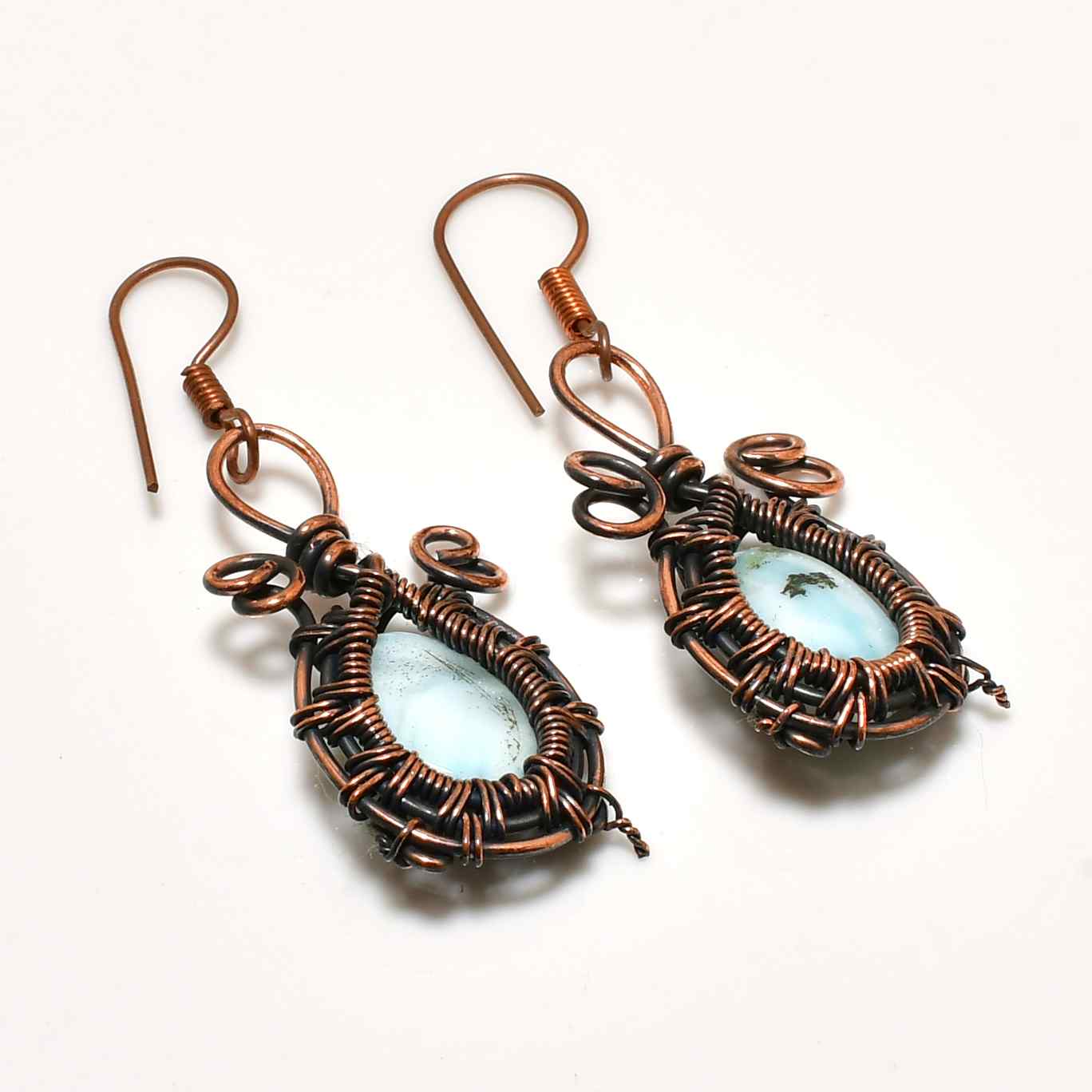 Ocean's Embrace – Aquamarine Copper Earrings