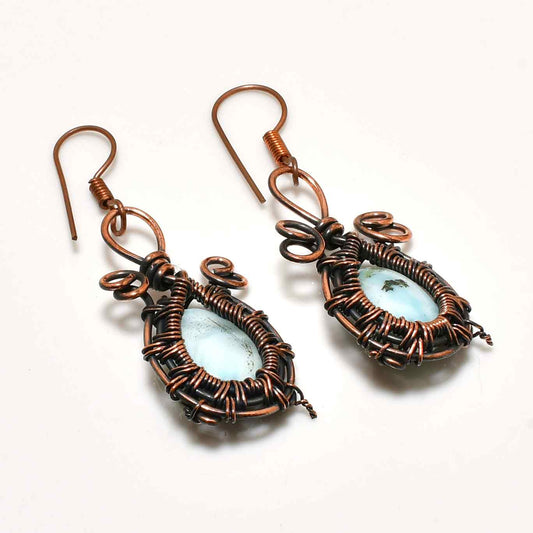 Ocean's Embrace – Aquamarine Copper Earrings