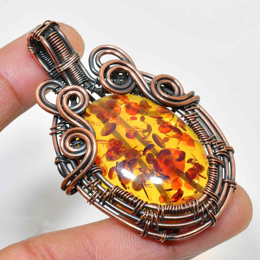 Aurora’s Ember – Copper-Wrapped Amber Pendant