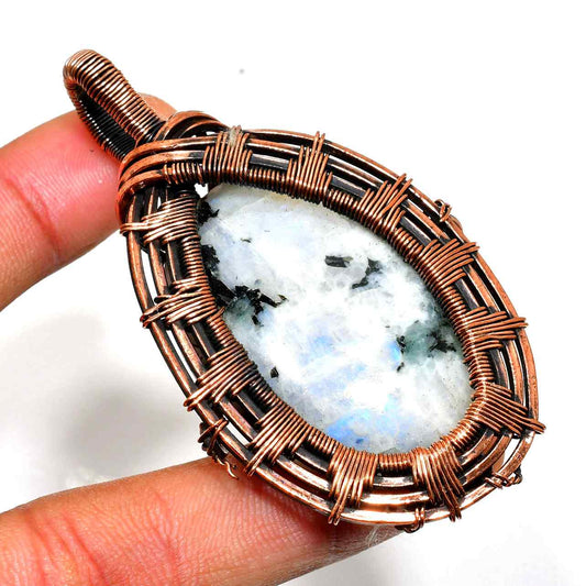Moonlit Whisper – Antique Copper Moonstone Pendant