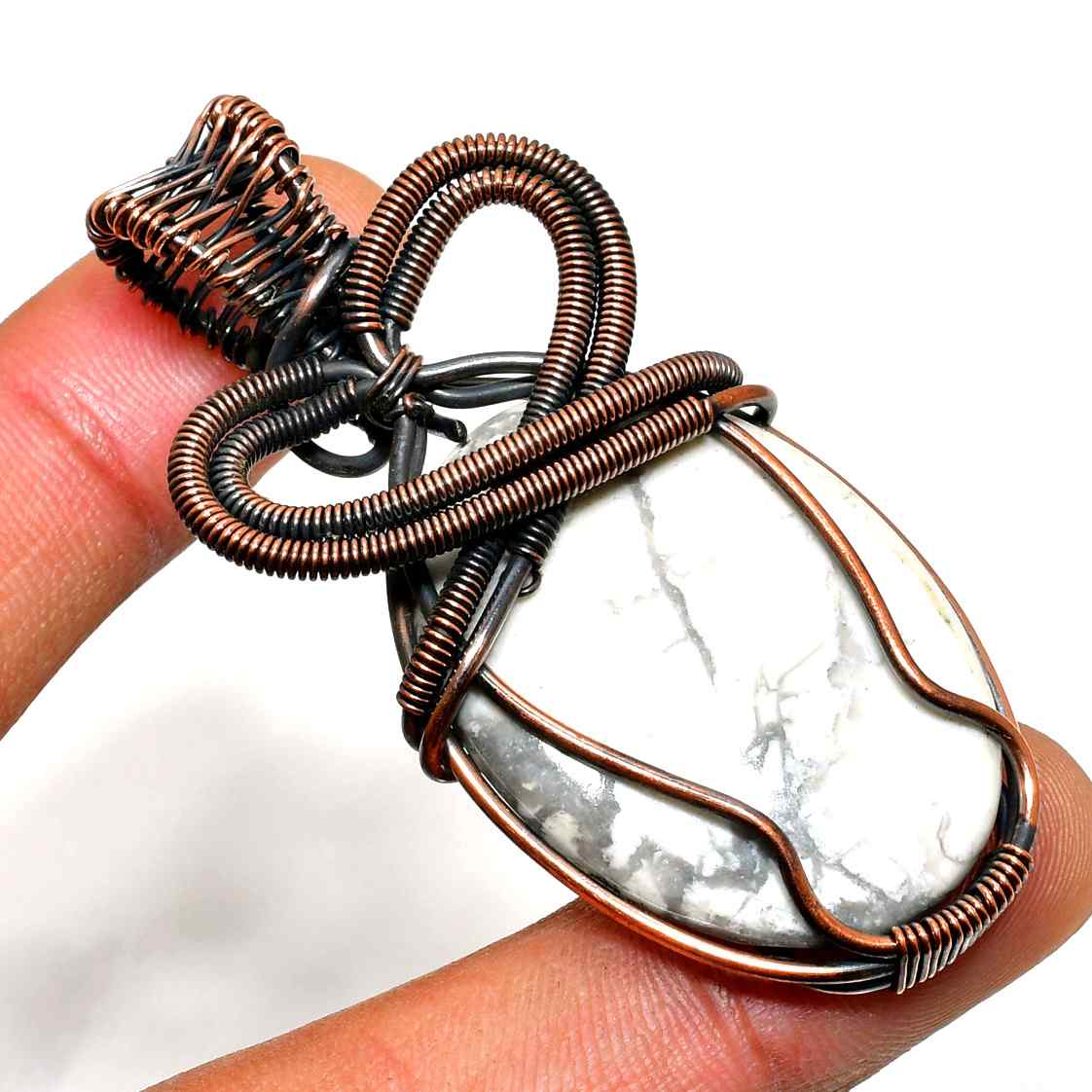 Moonlit Harmony – White Agate Copper Pendant