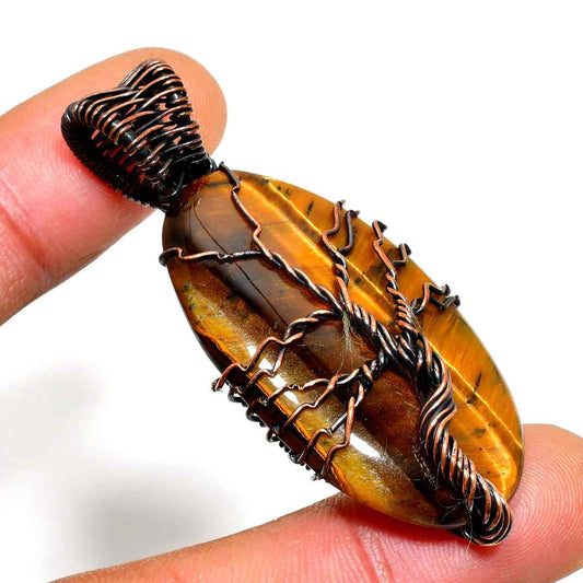 Tiger’s Embrace – Copper-Wrapped Tiger’s Eye Pendant