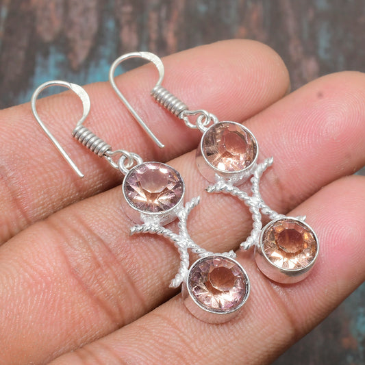 Amara’s Heart – Pink Tourmaline Silver Earrings