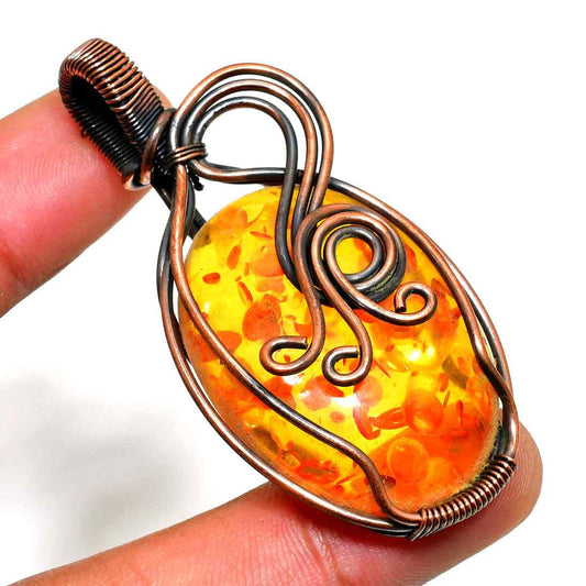 Ember Embrace – Amber & Oxidized Copper Pendant