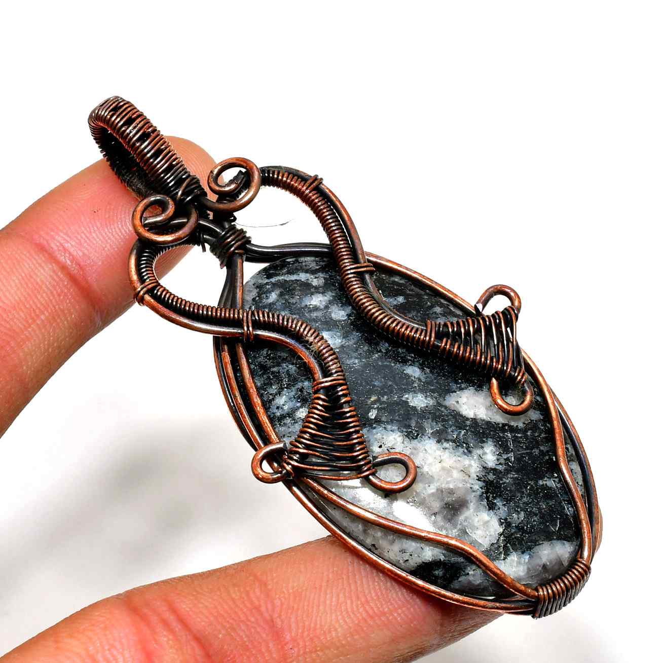 Obsidian Aegis – Black Agate Copper Pendant