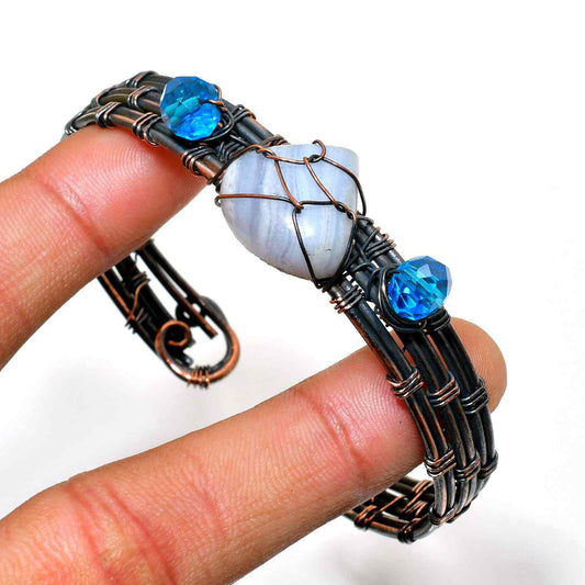 Serenity Wave – Blue Lace Agate Copper Bracelet