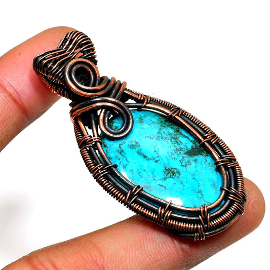 Turquoise Tranquility – Oxidized Copper Pendant