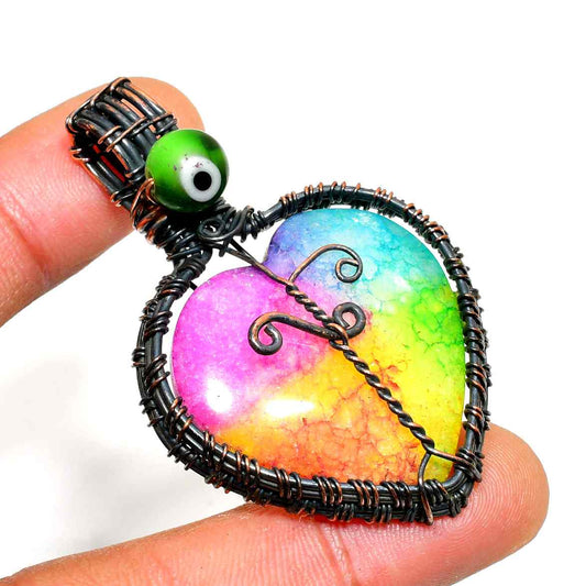 Spectrum Heart – Rainbow Quartz & Black Wire Pendant