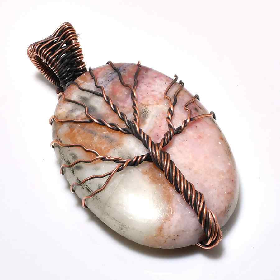 Harmony’s Embrace – Pink & White Gemstone Copper Pendant