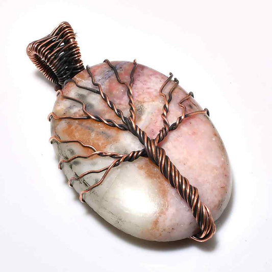 Harmony’s Embrace – Pink & White Gemstone Copper Pendant