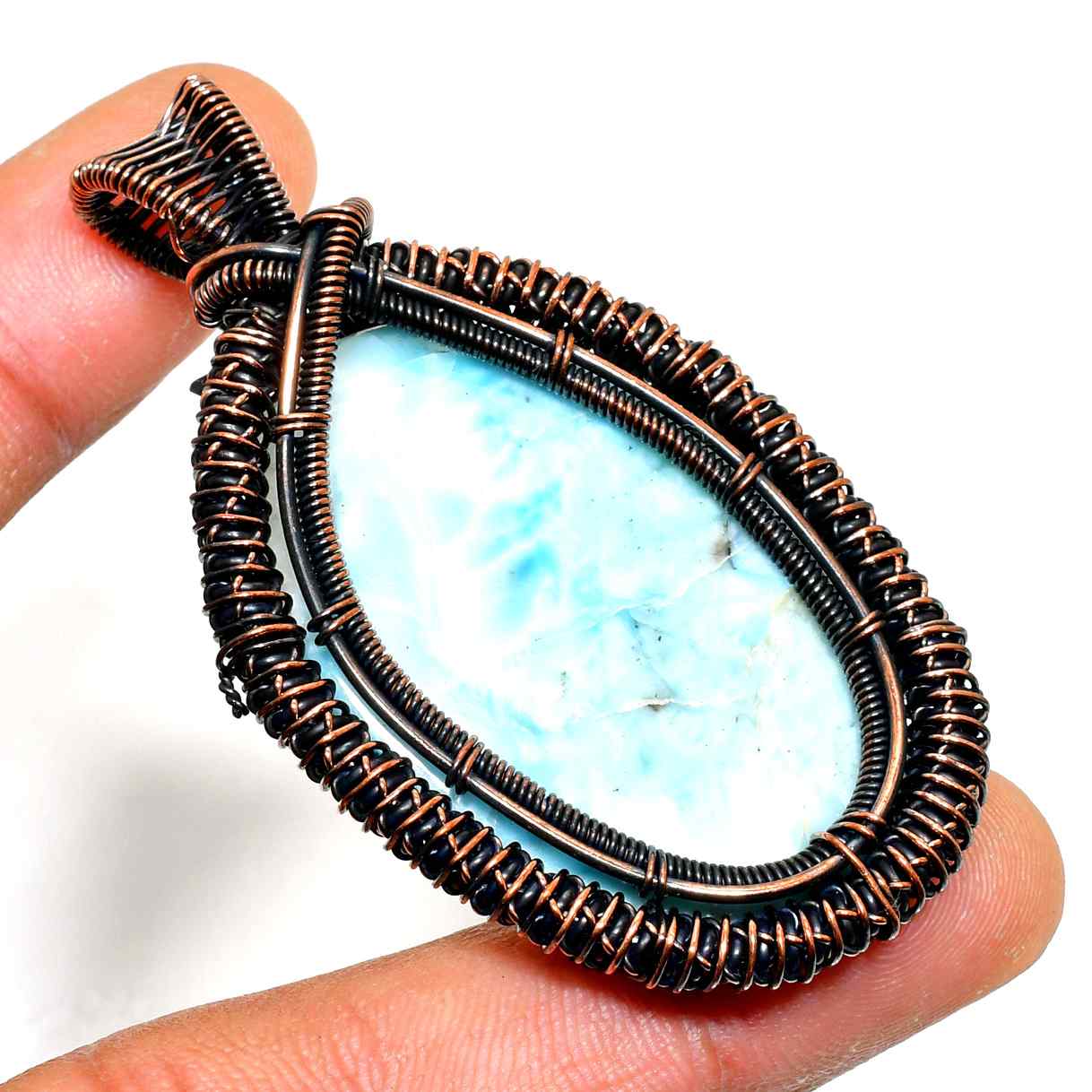 Ocean’s Whisper – Larimar Copper Pendant