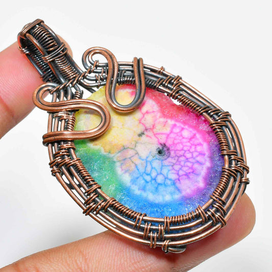 Aurora’s Radiance – Rainbow Quartz Copper Pendant
