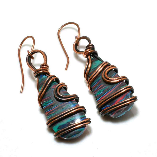Ethereal Drops – Copper-Wrapped Iridescent Earrings