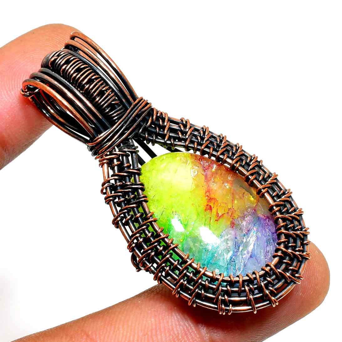 Rainbow Reverie – Copper-Wrapped Gemstone Pendant