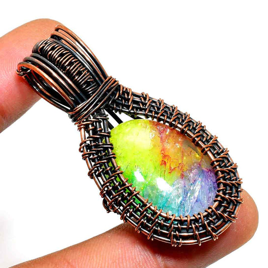 Rainbow Reverie – Copper-Wrapped Gemstone Pendant