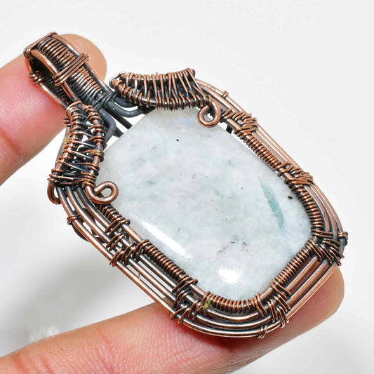 Tranquil Harmony – White Jade & Copper Wire Pendant