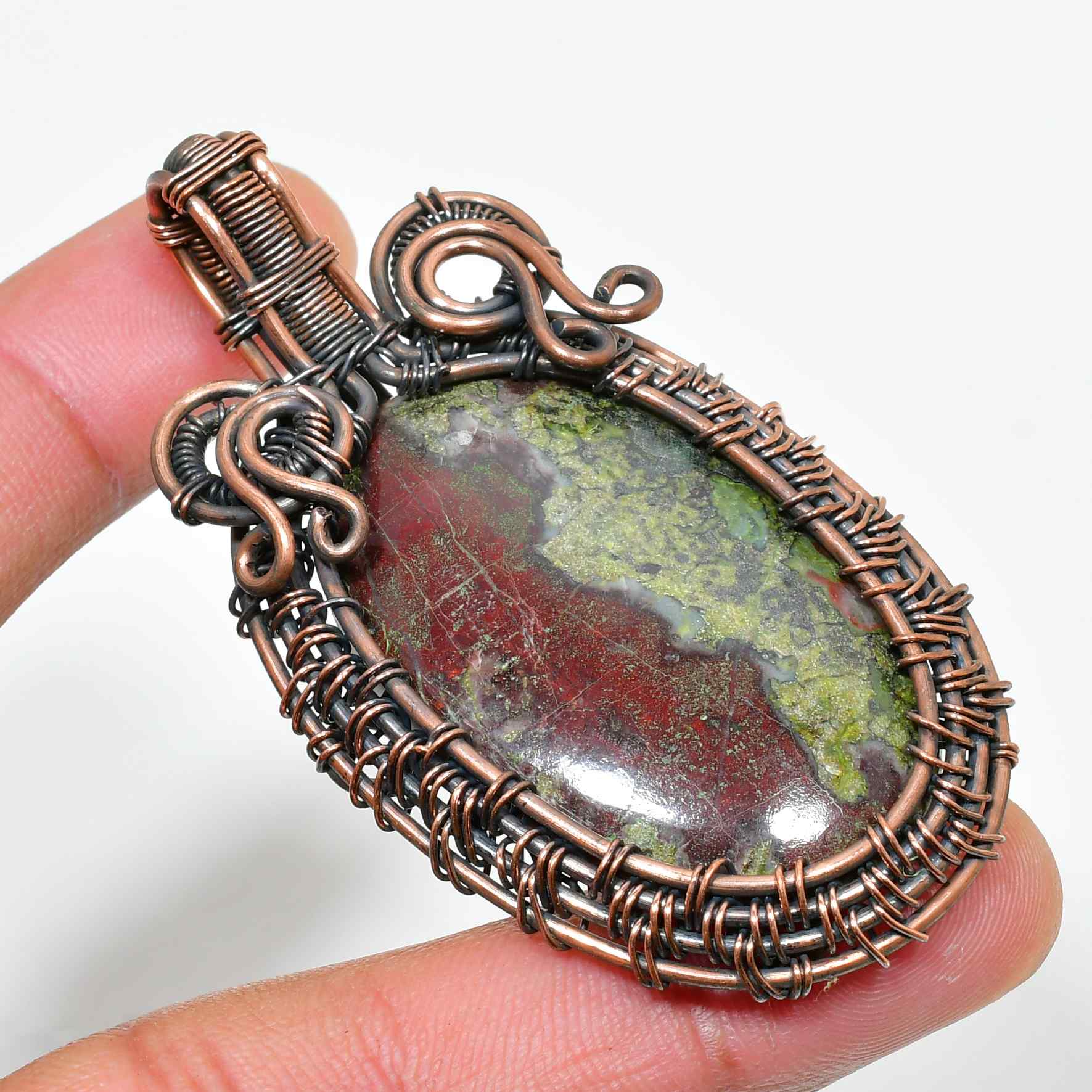 Verdant Harmony – Copper-Wrapped Bloodstone Pendant