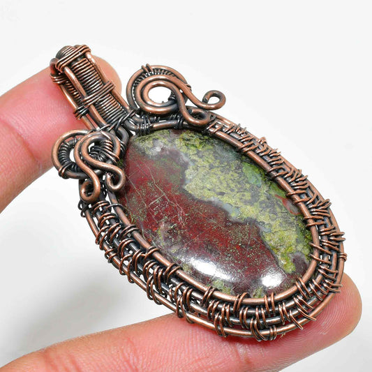 Verdant Harmony – Copper-Wrapped Bloodstone Pendant