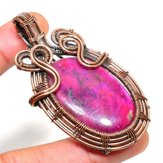 Crimson Embrace – Ruby & Copper Wire Pendant