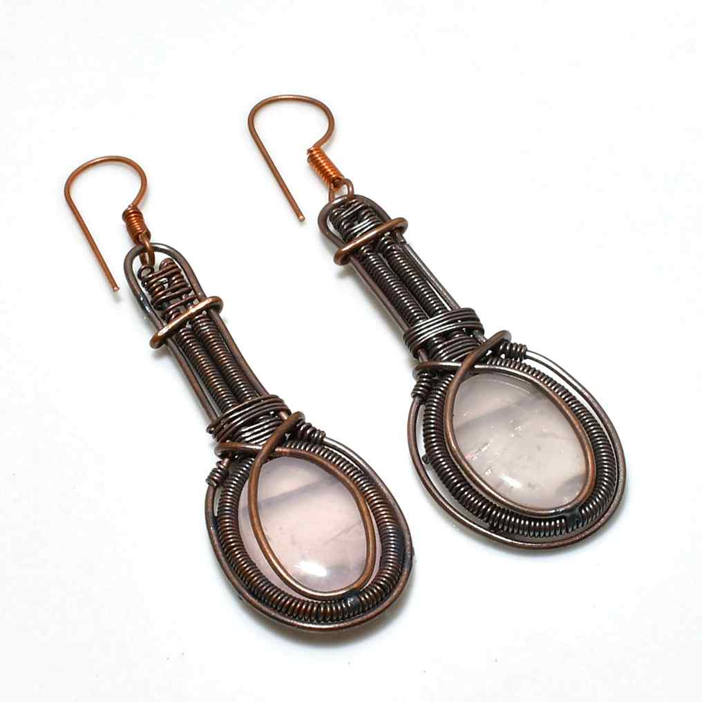 Harmony’s Embrace – Rose Quartz Copper Earrings