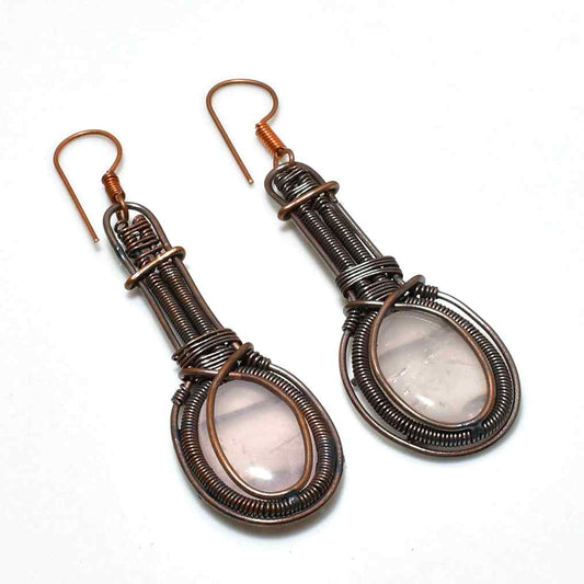 Harmony’s Embrace – Rose Quartz Copper Earrings