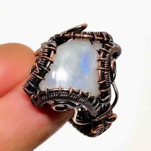 Luna’s Embrace – Handwrapped Copper Moonstone Ring