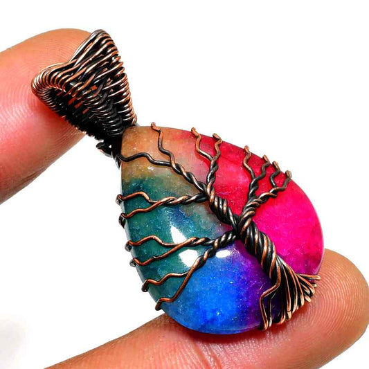 Radiant Roots – Agate Copper Tree Pendant
