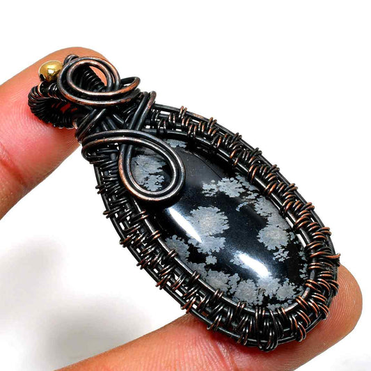 Obsidian’s Embrace – Copper-Wrapped Obsidian Pendant