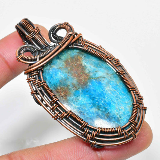 Aqua Serenity – Blue Mineral & Copper Wire Pendant