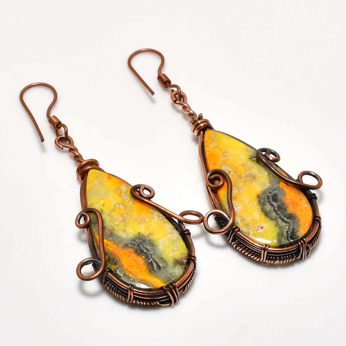 Golden Ember – Copper-Wrapped Stone Earrings