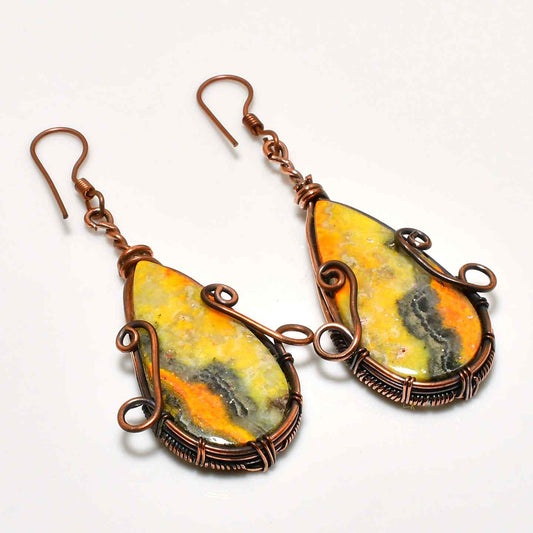Golden Ember – Copper-Wrapped Stone Earrings