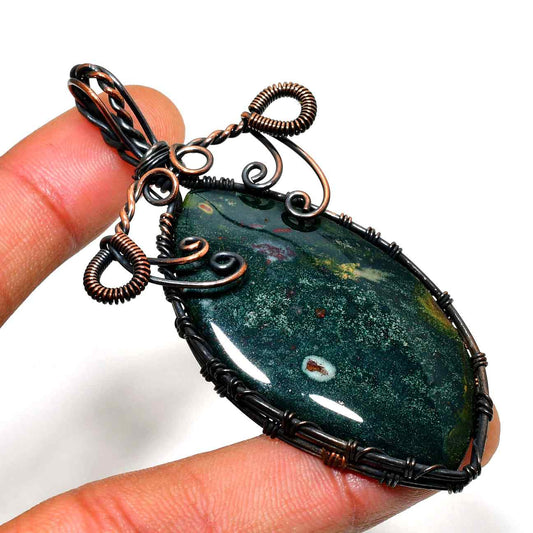 Gaia’s Embrace – Green Stone Copper Pendant