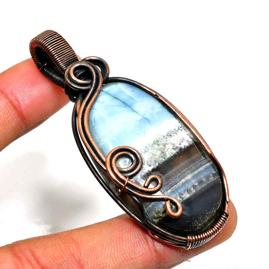 Tranquil Tide – Blue Lace Agate Copper Pendant