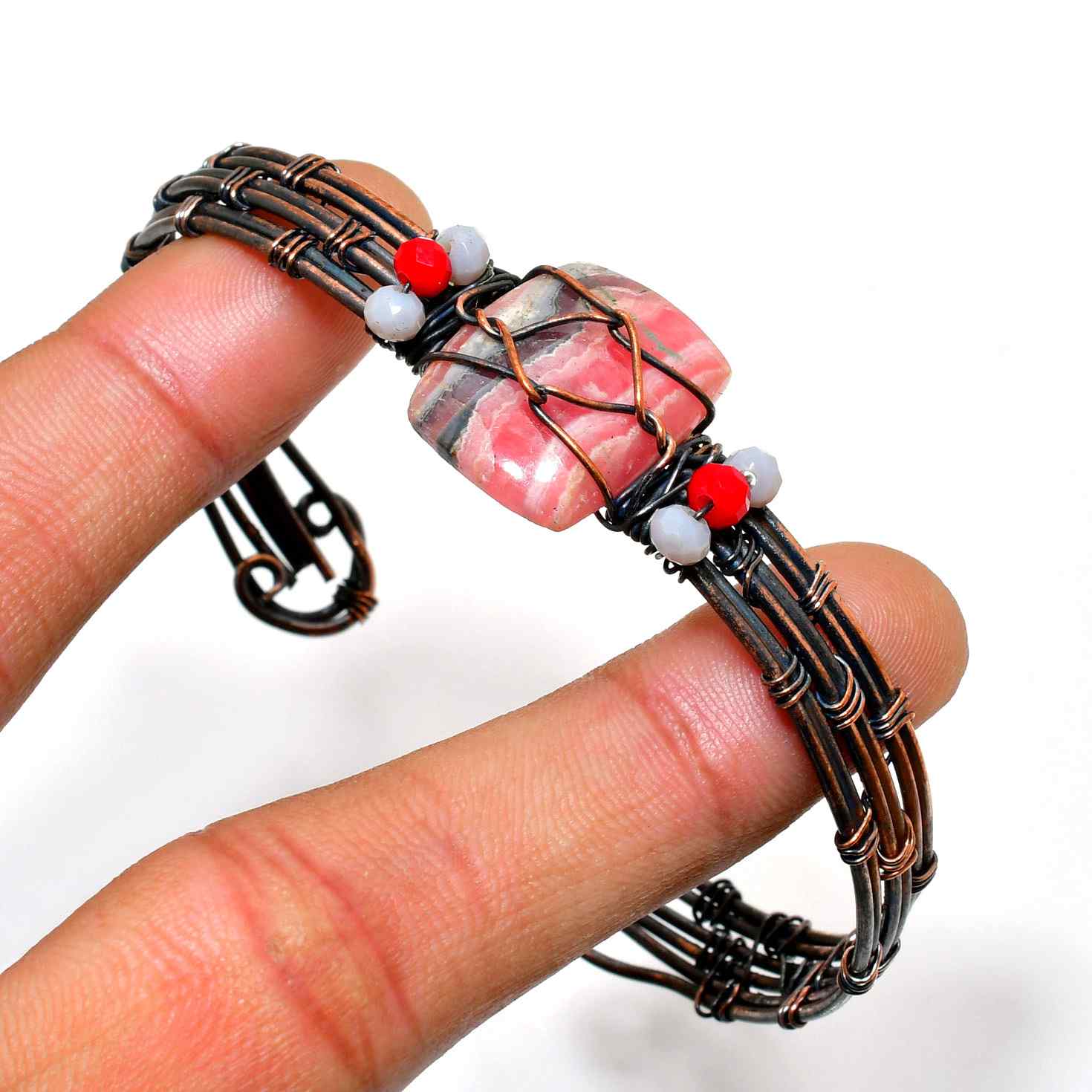 Heartbound Harmony – Rhodonite & Copper Bracelet
