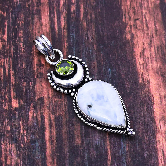 Selene’s Veil – Moonstone & Peridot Silver Pendant