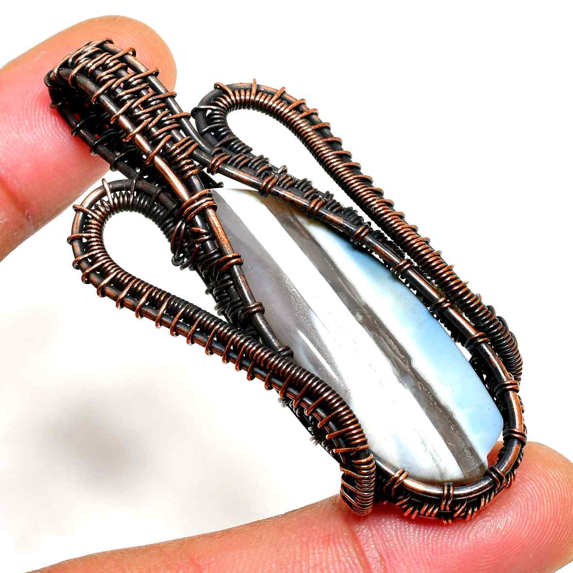 Celestial Wave – Agate Copper Wire Pendant