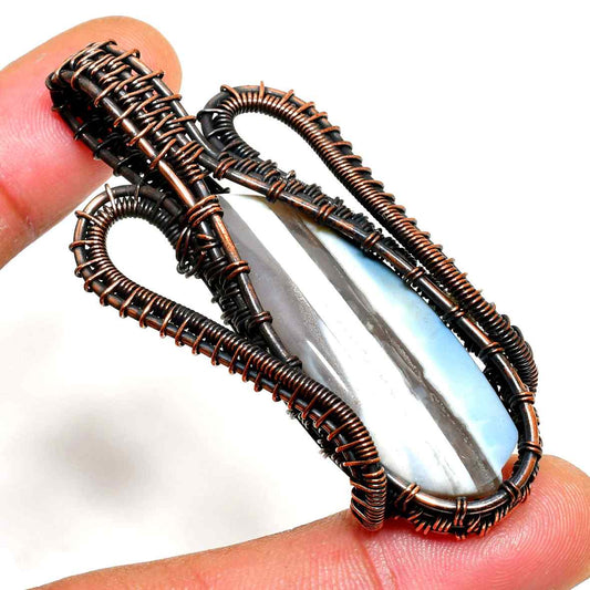 Celestial Wave – Agate Copper Wire Pendant
