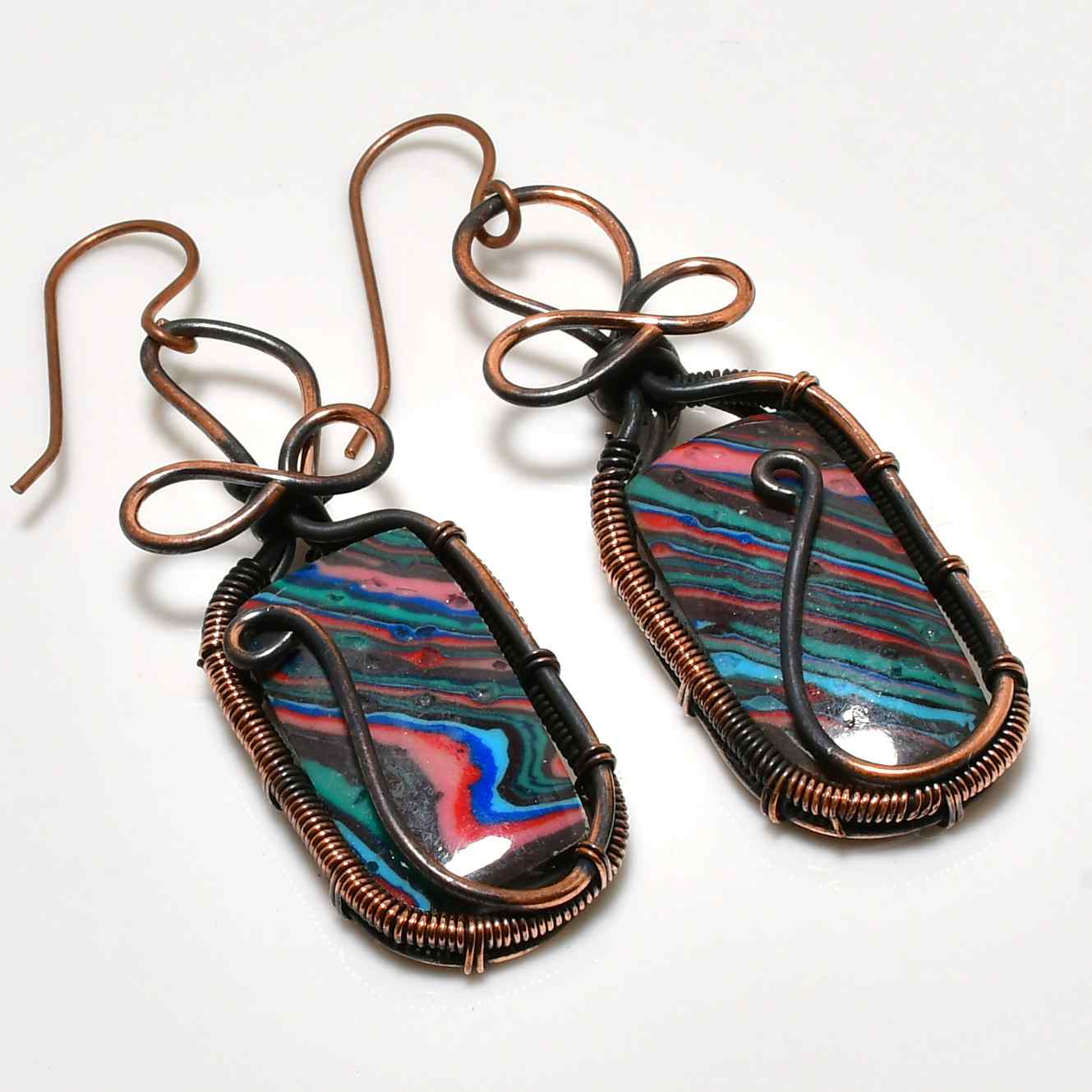 Prismatic Muse – Oxidized Copper Gemstone Earrings