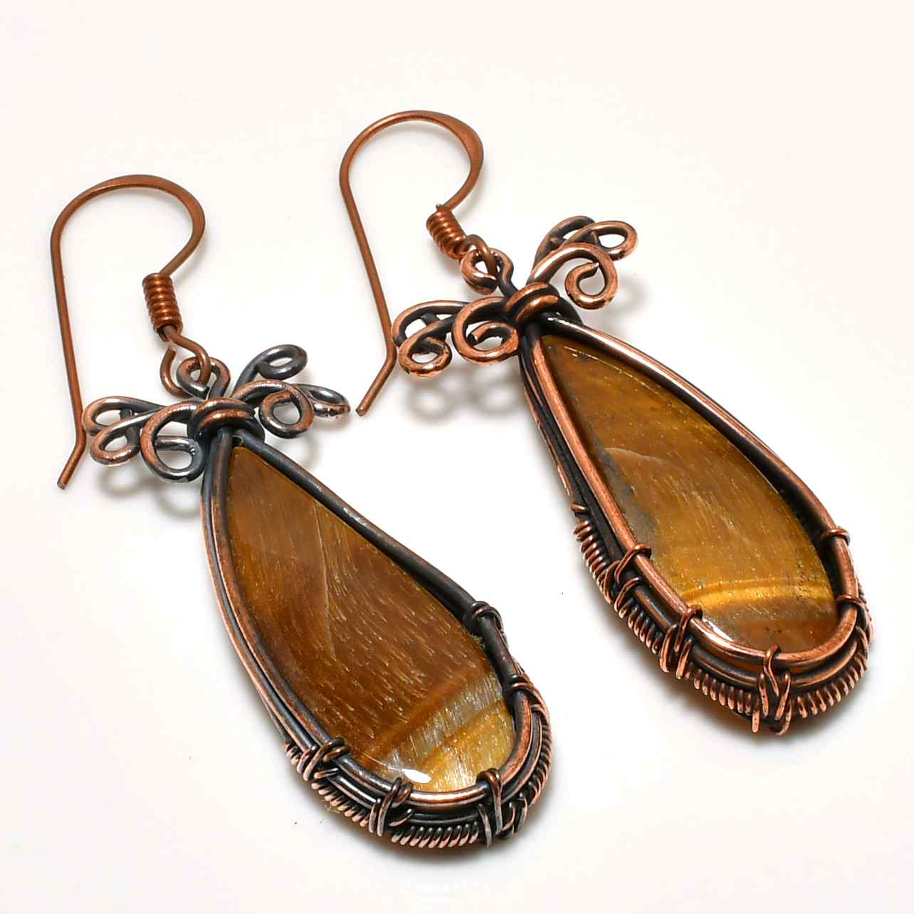 Warrior’s Eye – Oxidized Copper Tiger’s Eye Earrings