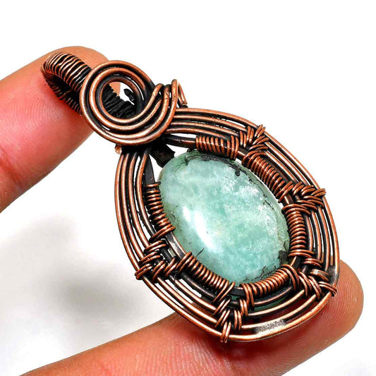 Harmony’s Glow – Copper-Wrapped Amazonite Pendant