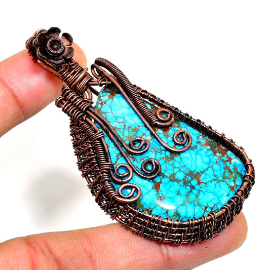 Tranquil Tide – Copper-Wrapped Turquoise Pendant