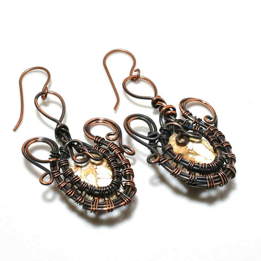Luna’s Embrace – Copper-Wrapped Natural Stone Earrings