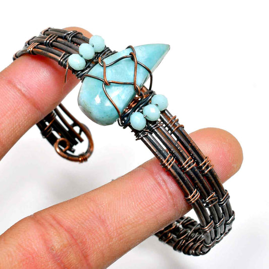 Ocean’s Calm – Aquamarine & Antique Copper Bracelet