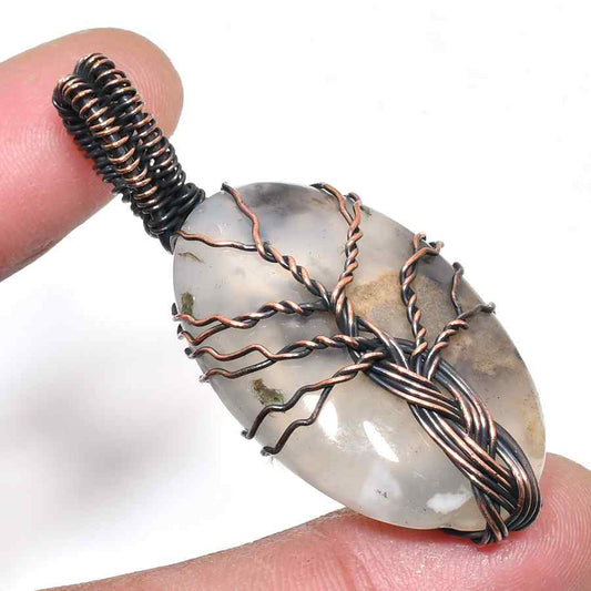 Gaia’s Embrace – Agate Copper Tree of Life Pendant